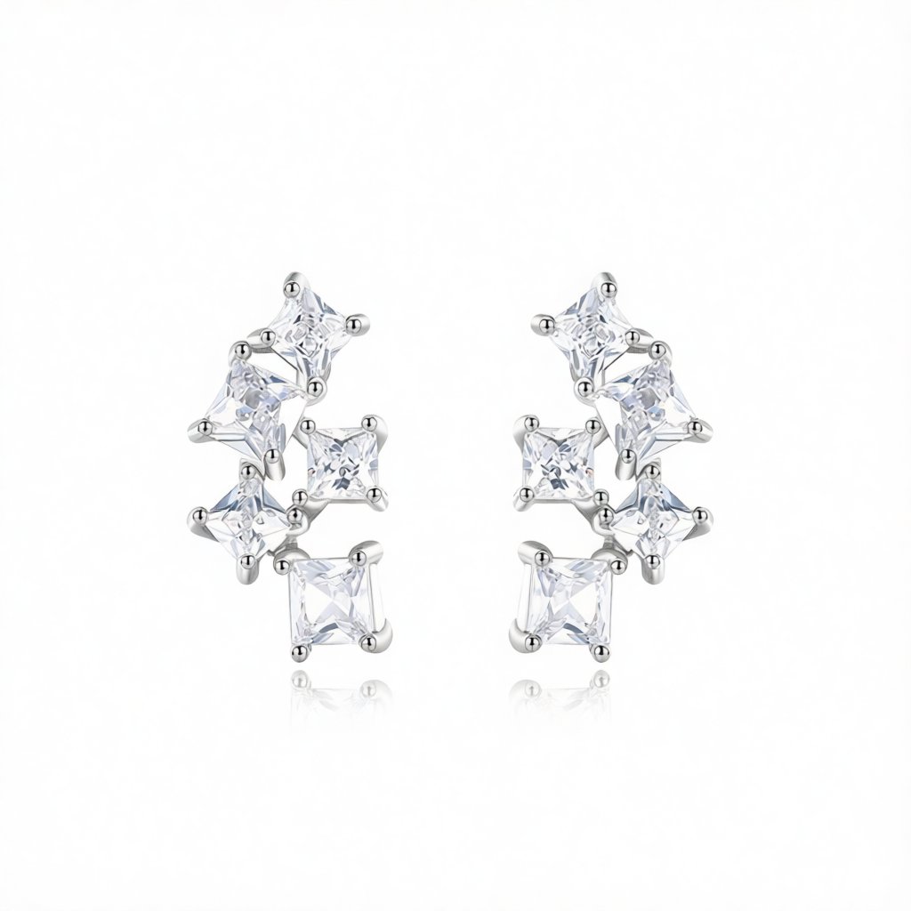 Crystal and Silver-Plated Cluster Stud Earrings, silver stud earrings for women, vintage-inspired design, side view