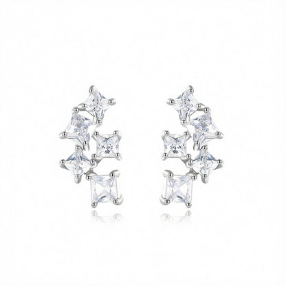 Crystal and Silver-Plated Cluster Stud Earrings, silver stud earrings for women, vintage-inspired design, side view