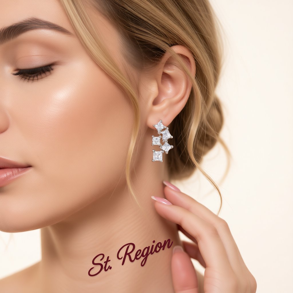 Crystal and Silver-Plated Cluster Stud Earrings, silver stud earrings for women, vintage-inspired design, styled look