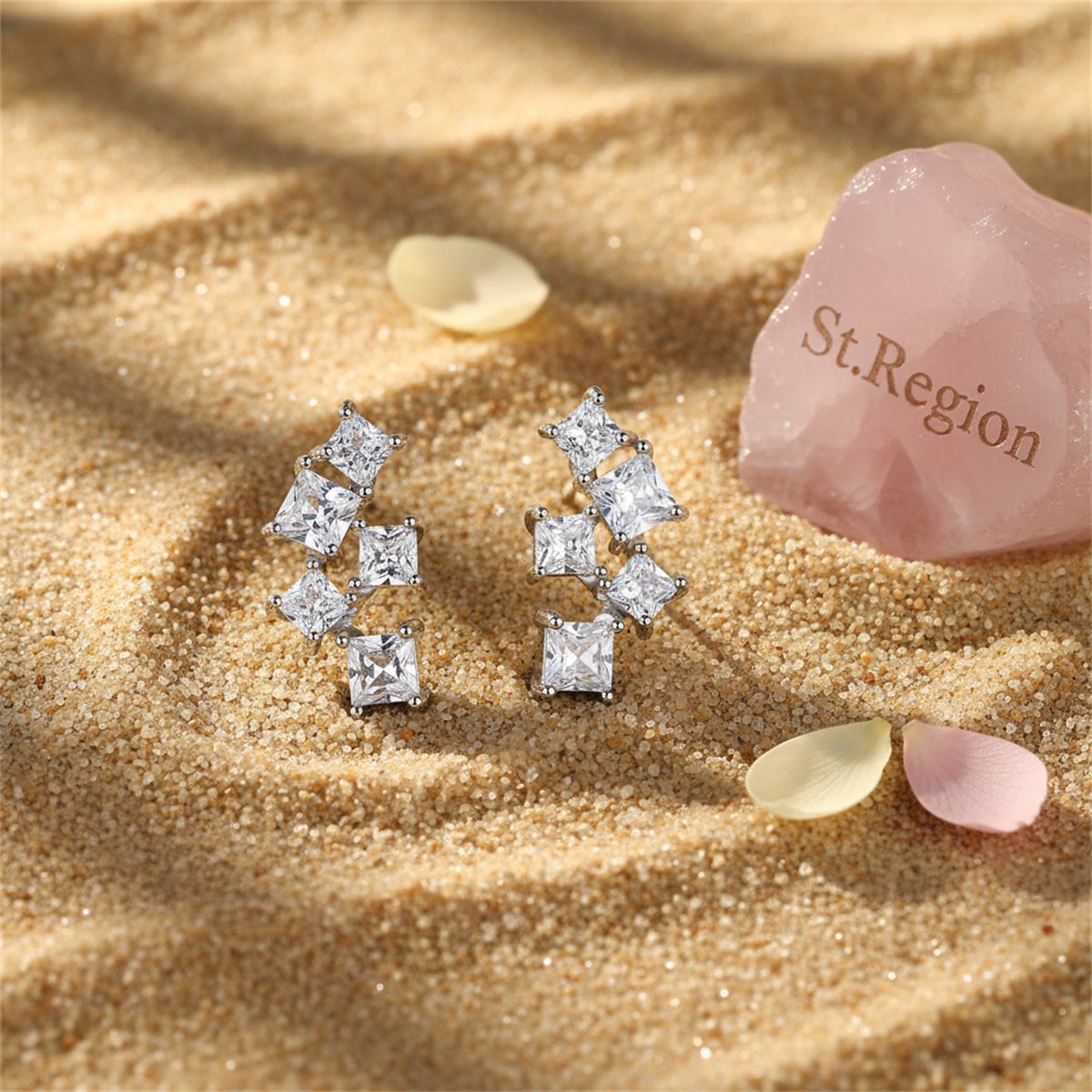 Crystal and Silver-Plated Cluster Stud Earrings, silver stud earrings for women, vintage-inspired design, detail close-up