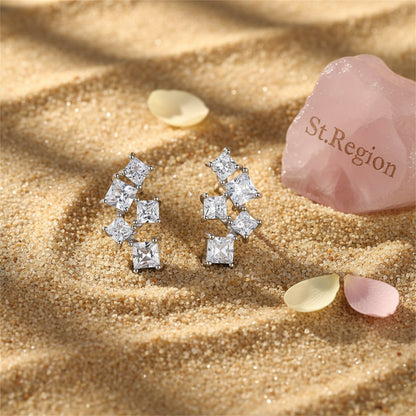 Crystal and Silver-Plated Cluster Stud Earrings, silver stud earrings for women, vintage-inspired design, detail close-up