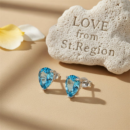 Blue Crystal and Silver-Plated Pear-Cut Stud Earrings, silver stud earrings for women, lifestyle look
