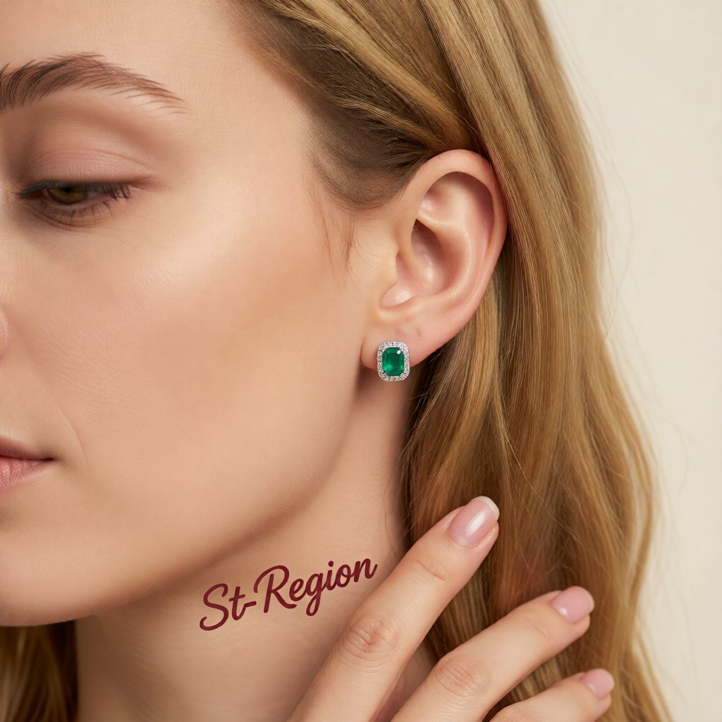 Green Crystal and Cubic Zirconia Halo Stud Earrings, stud earrings for women, vintage-inspired design, styled look