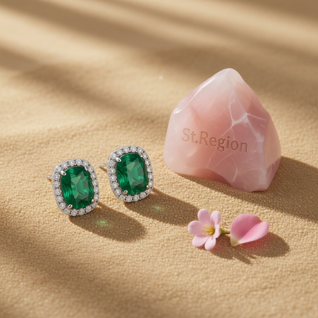 Green Crystal and Cubic Zirconia Halo Stud Earrings, stud earrings for women, vintage-inspired design, detail close-up