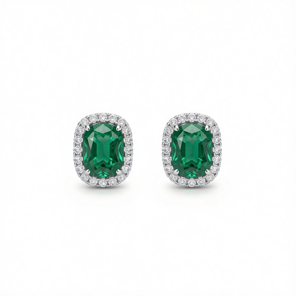 Green Crystal and Cubic Zirconia Halo Stud Earrings, stud earrings for women, vintage-inspired design, side view