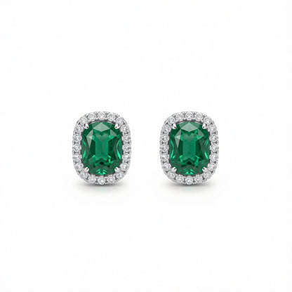 Green Crystal and Cubic Zirconia Halo Stud Earrings, stud earrings for women, vintage-inspired design, side view