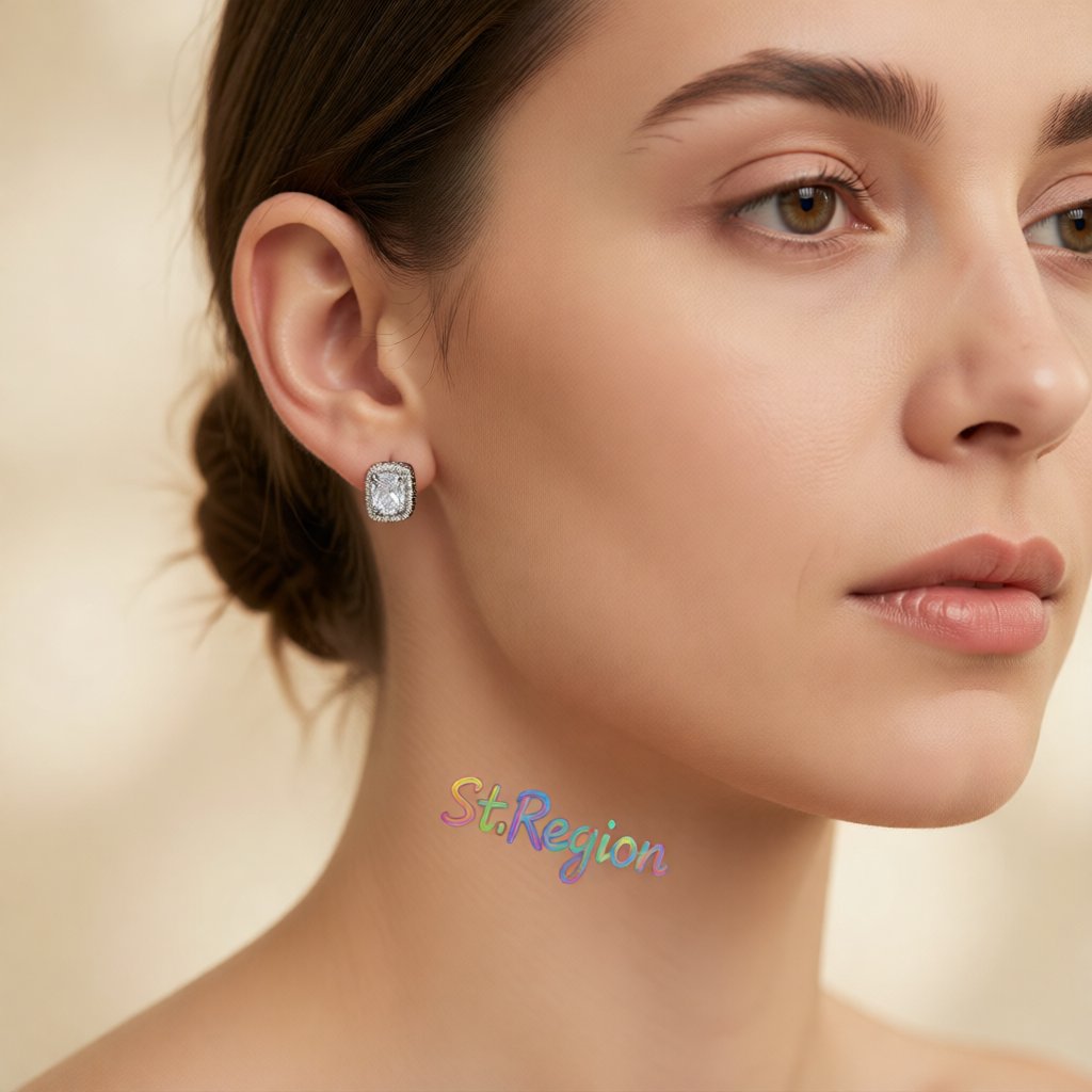 Crystal and Cubic Zirconia Oval-Cut Halo Stud Earrings, stud earrings for women, dainty minimalist design, styled look