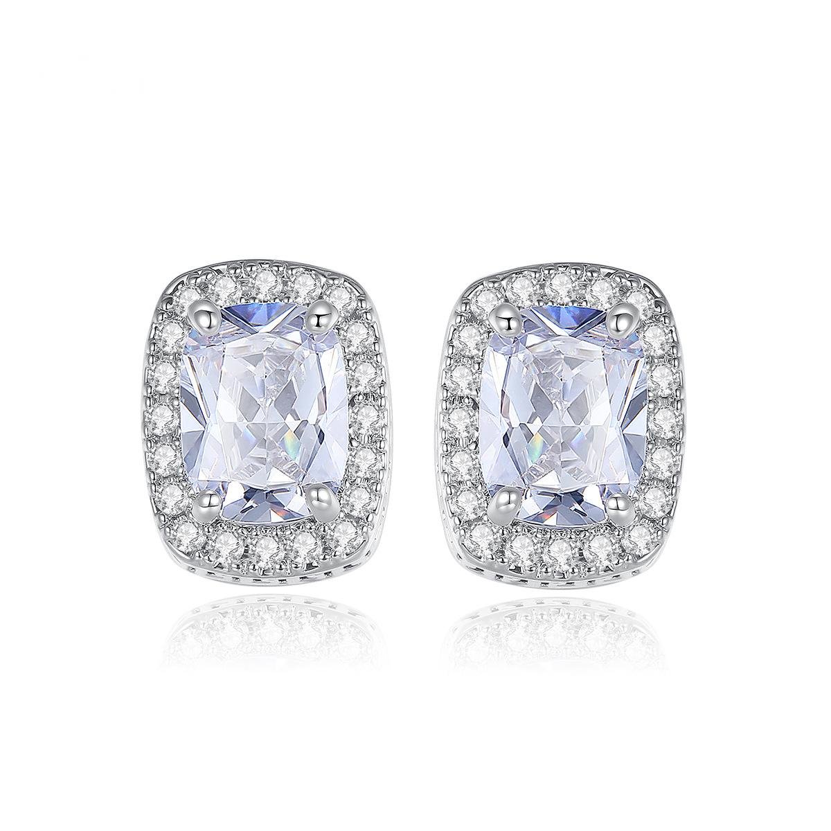 Crystal and Cubic Zirconia Oval-Cut Halo Stud Earrings, stud earrings for women, dainty minimalist design, side view