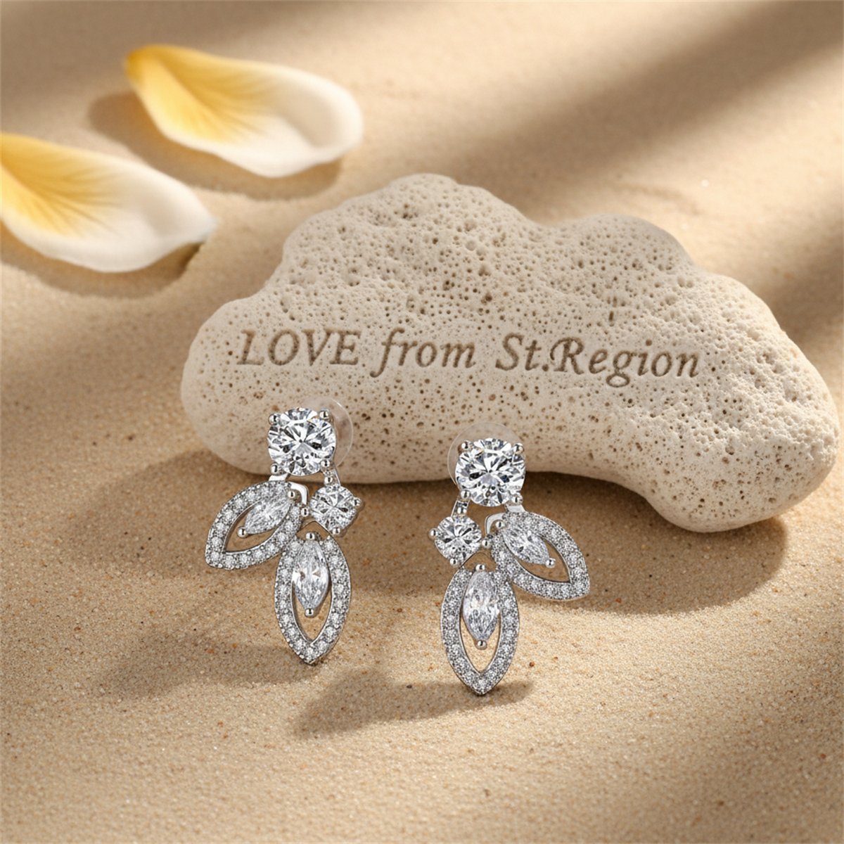 Crystal and Cubic Zirconia Silver-Plated Leaves Drop Earrings, silver drop earrings for women, lifestyle look