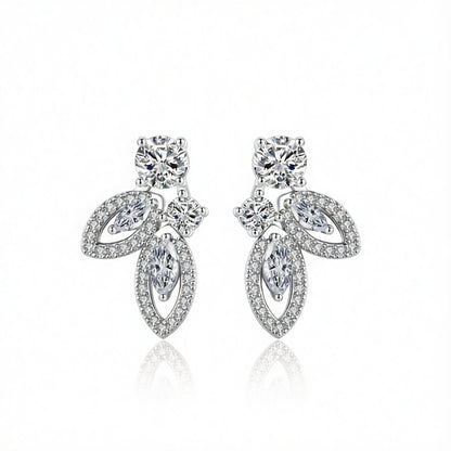 Crystal and Cubic Zirconia Silver-Plated Leaves Drop Earrings, silver drop earrings for women, side view