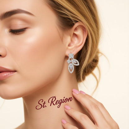 Crystal and Cubic Zirconia Silver-Plated Leaves Drop Earrings, silver drop earrings for women, styled look
