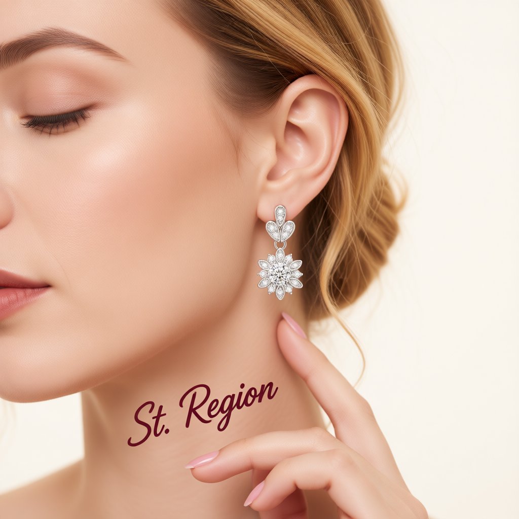 Crystal and Cubic Zirconia Silver-Plated Flower Dangle Earring, silver drop earrings for women, styled look