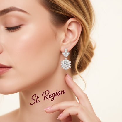 Crystal and Cubic Zirconia Silver-Plated Flower Dangle Earring, silver drop earrings for women, styled look
