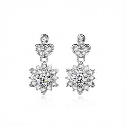Crystal and Cubic Zirconia Silver-Plated Flower Dangle Earring, silver drop earrings for women, side view