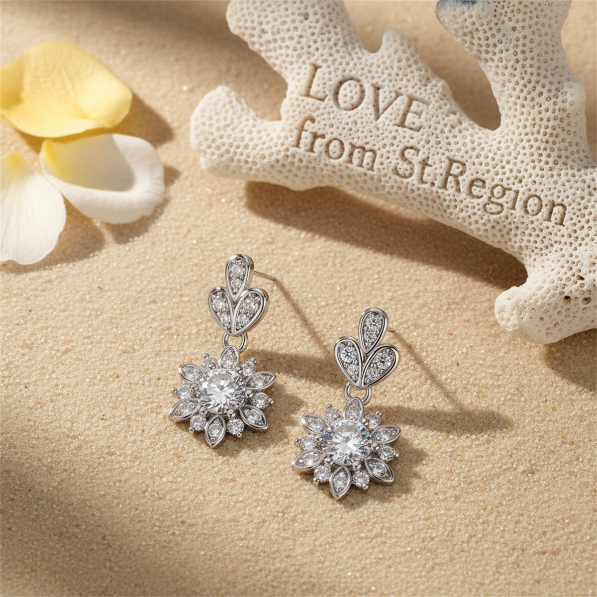 Crystal and Cubic Zirconia Silver-Plated Flower Dangle Earring, silver drop earrings for women, lifestyle look