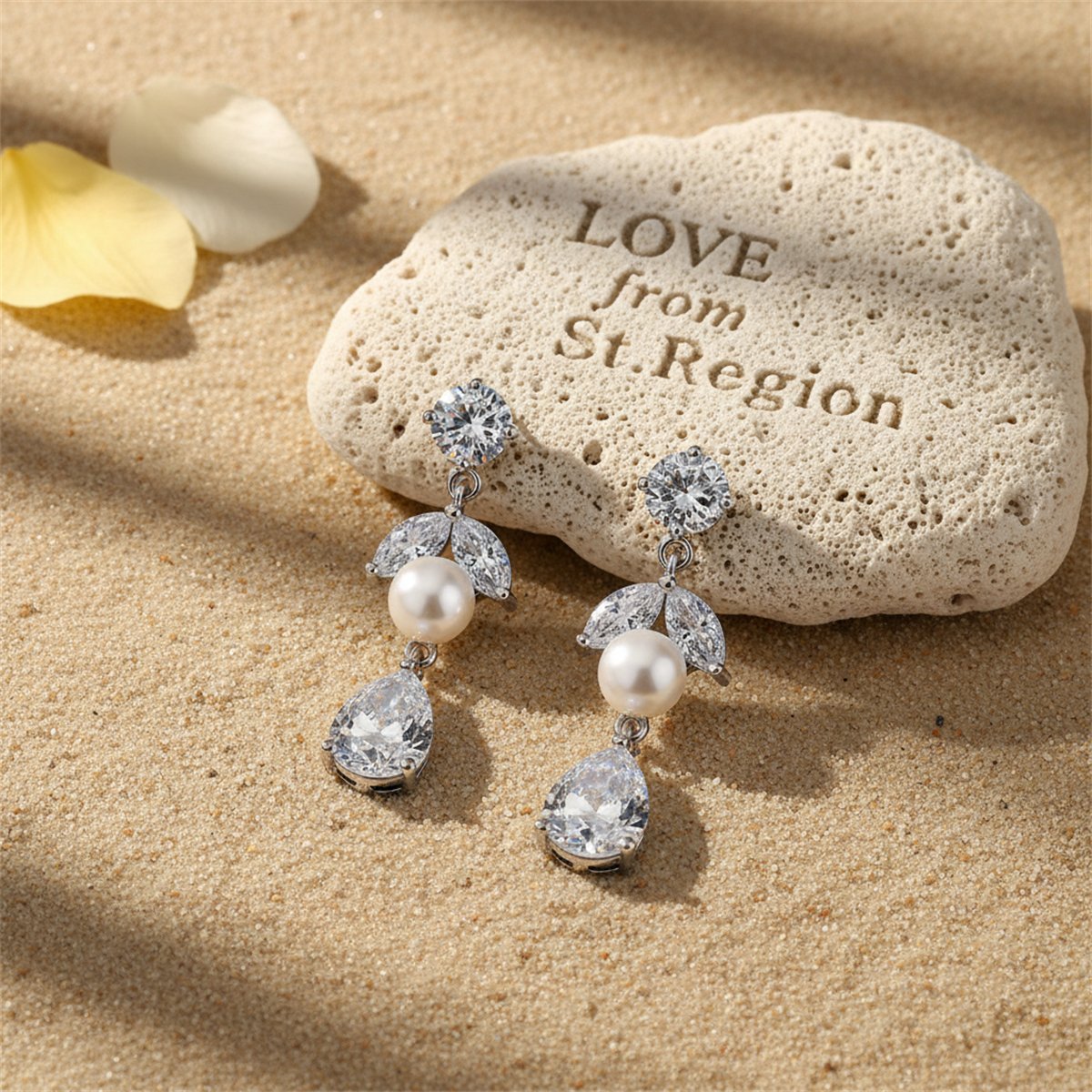 Pearl and Crystal Cubic Zirconia Leaf-Shape Drop Earrings, drop earrings for women, lifestyle look