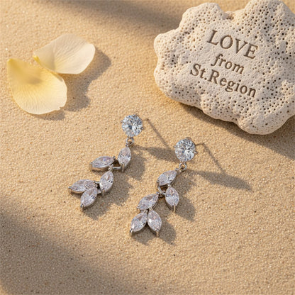 Crystal and Cubic Zirconia Leaves Drop Earrings, drop earrings for women, botanical inspired, lifestyle look