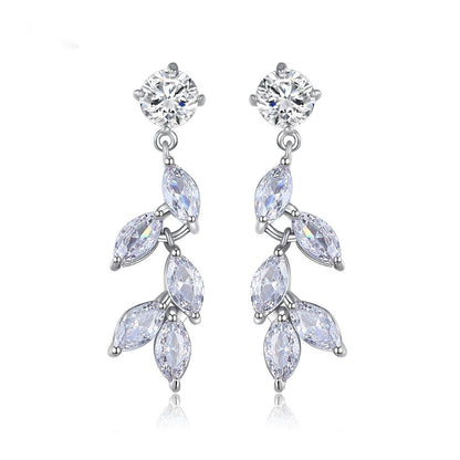 Crystal and Cubic Zirconia Leaves Drop Earrings, drop earrings for women, botanical inspired, side view