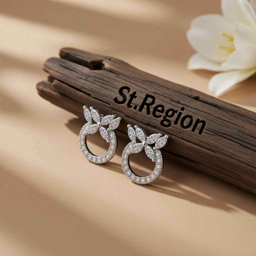 Cubic Zirconia and Crystal Silver-Plated Butterfly Circle Stud Earrings, silver stud earrings for women, front view