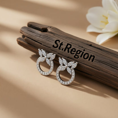 Cubic Zirconia and Crystal Silver-Plated Butterfly Circle Stud Earrings, silver stud earrings for women, front view