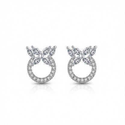 Cubic Zirconia and Crystal Silver-Plated Butterfly Circle Stud Earrings, silver stud earrings for women, side view