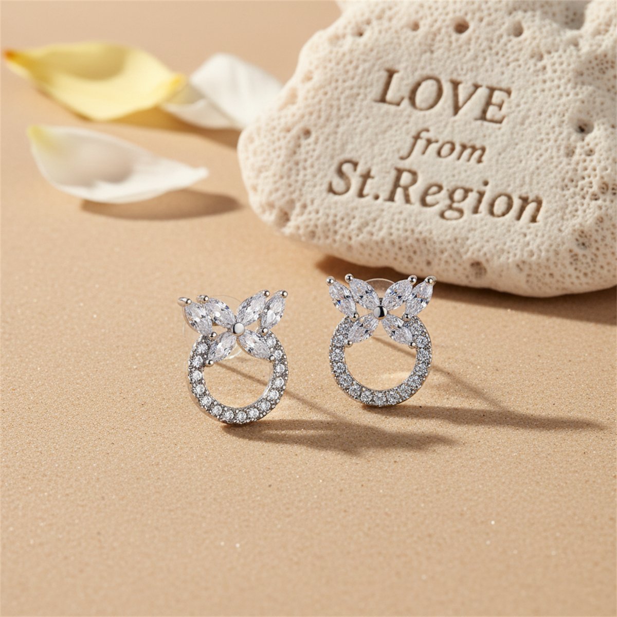 Cubic Zirconia and Crystal Silver-Plated Butterfly Circle Stud Earrings, silver stud earrings for women, lifestyle look