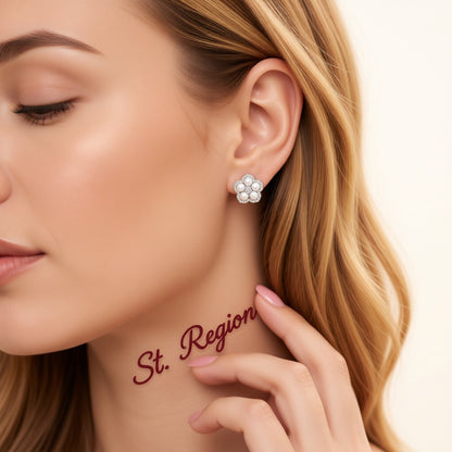 Cubic Zirconia and Pearl Silver-Plated Plum Blossom Stud Earrings, silver stud earrings for women, styled look