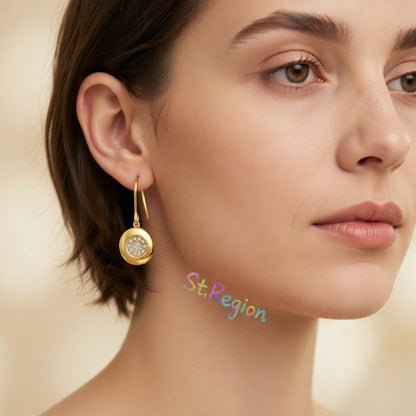 Cubic Zirconia and 18K Gold-Plated Round Drop Earrings, gold drop earrings for women, everyday style, styled look