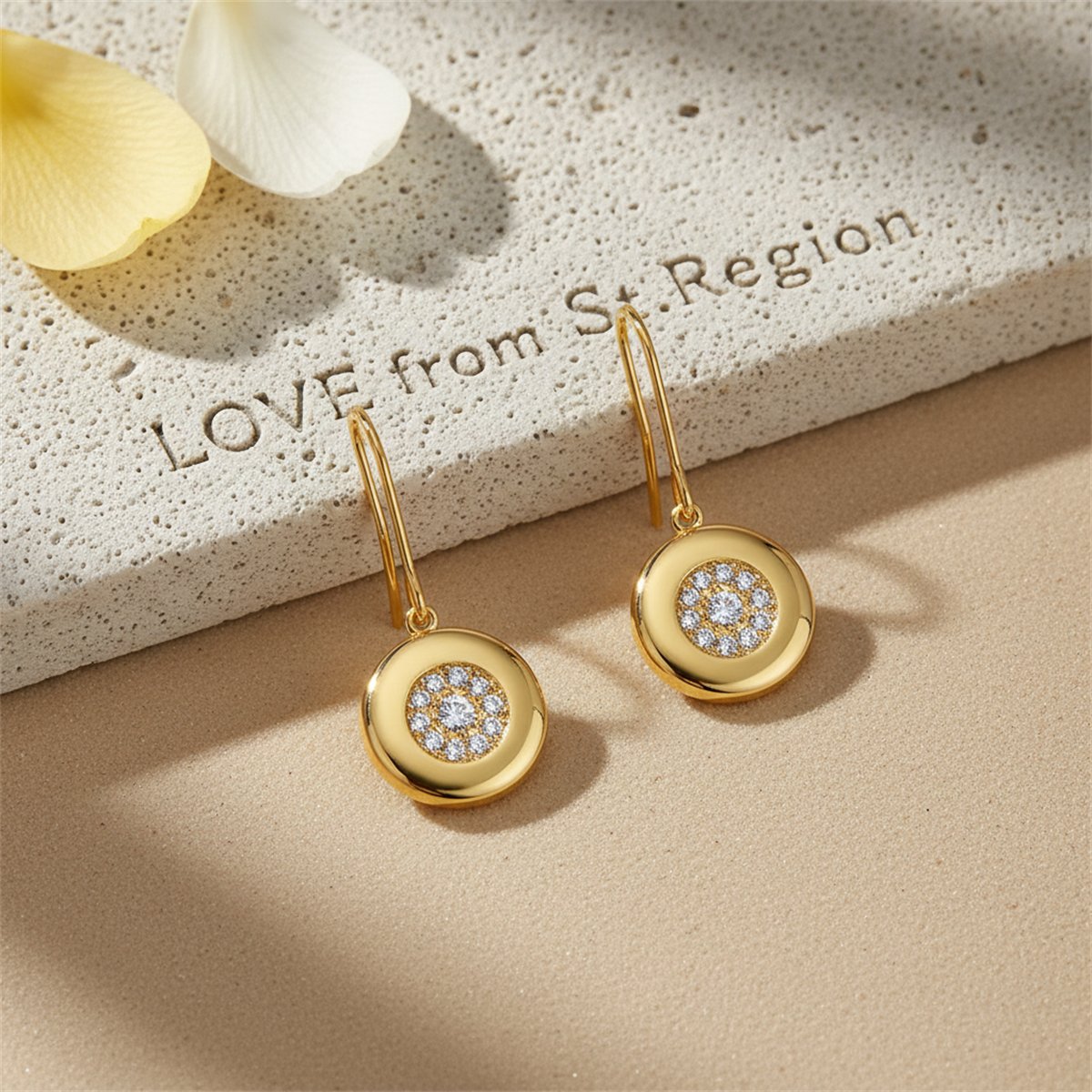 Cubic Zirconia and 18K Gold-Plated Round Drop Earrings, gold drop earrings for women, everyday style, lifestyle look