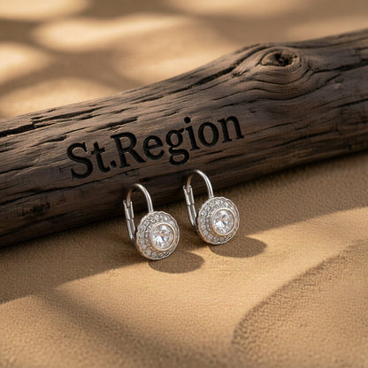 Crystal and Cubic Zirconia Silver-Plated Huggie Earrings, silver huggie earrings, vintage-inspired design, front view