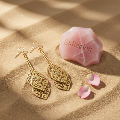 18K Gold-Plated Layered Leaves Drop Earrings, gold drop earrings for women, elegant gift for her, detail close-up