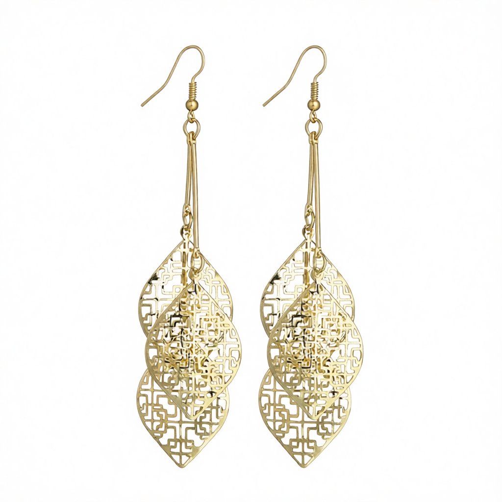 18K Gold-Plated Layered Leaves Drop Earrings, gold drop earrings for women, elegant gift for her, side view