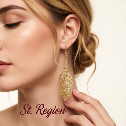 18K Gold-Plated Layered Leaves Drop Earrings, gold drop earrings for women, elegant gift for her, styled look