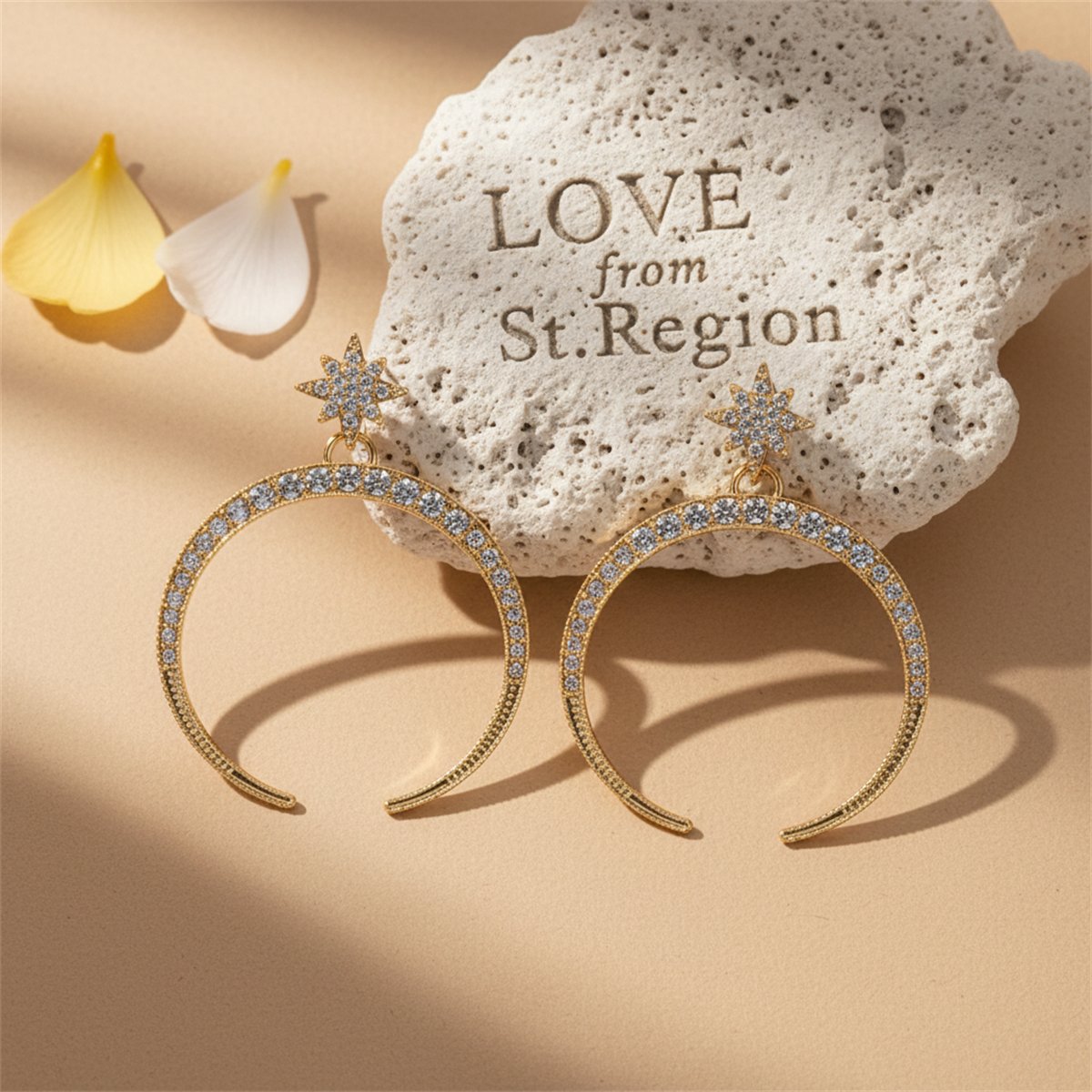 Cubic Zirconia and 18K Gold-Plated Crescent Moon Star Drop Earrings, gold drop earrings for women, lifestyle look
