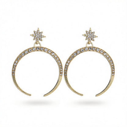 Cubic Zirconia and 18K Gold-Plated Crescent Moon Star Drop Earrings, gold drop earrings for women, side view