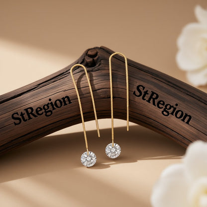Cubic Zirconia and 18K Gold-Plated Ear Threaders, everyday style, front view