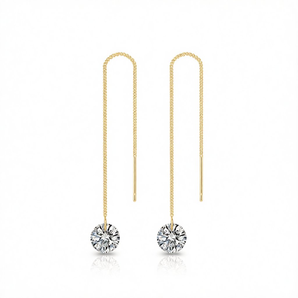 Cubic Zirconia and 18K Gold-Plated Ear Threaders, everyday style, side view