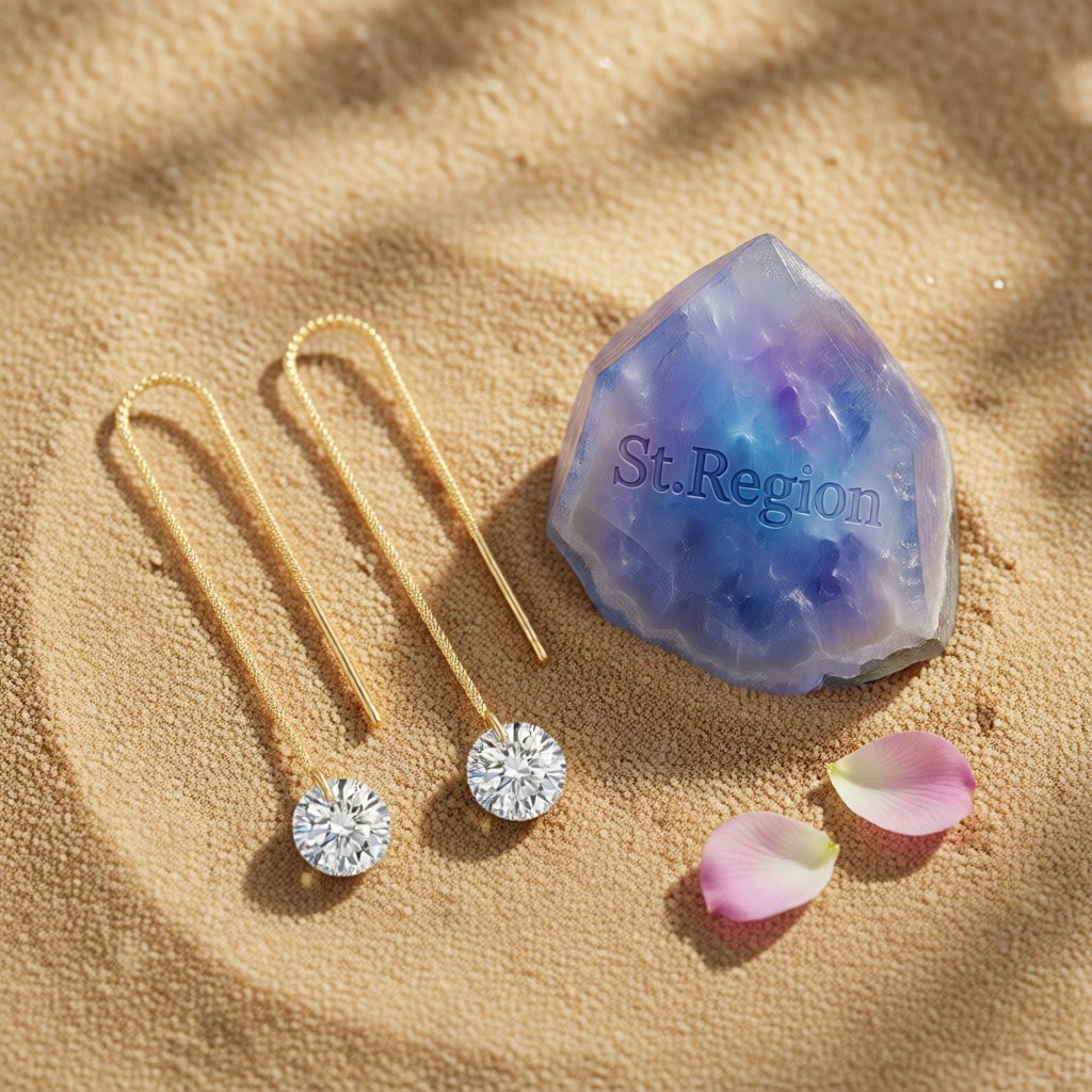 Cubic Zirconia and 18K Gold-Plated Ear Threaders, everyday style, detail close-up