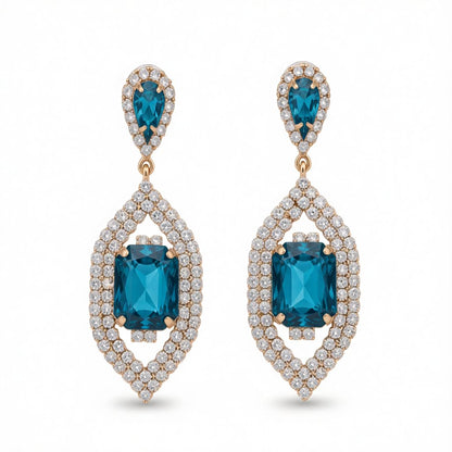 Blue Crystal and Cubic Zirconia 18K Gold-Plated Emerald-Cut Pave Drop Earrings, gold drop earrings for women, side view