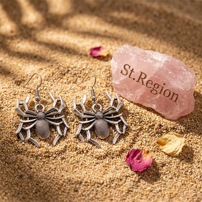 Silver-Plated Spider Drop Earrings, silver drop earrings for women, dainty minimalist design, detail close-up