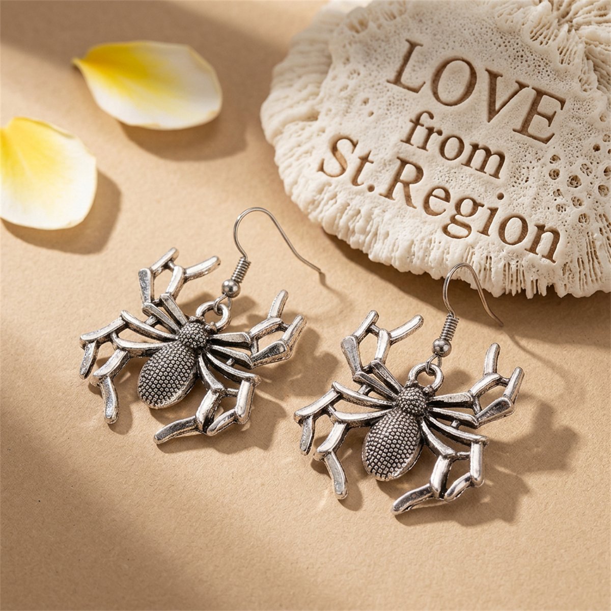 Silver-Plated Spider Drop Earrings, silver drop earrings for women, dainty minimalist design, lifestyle look
