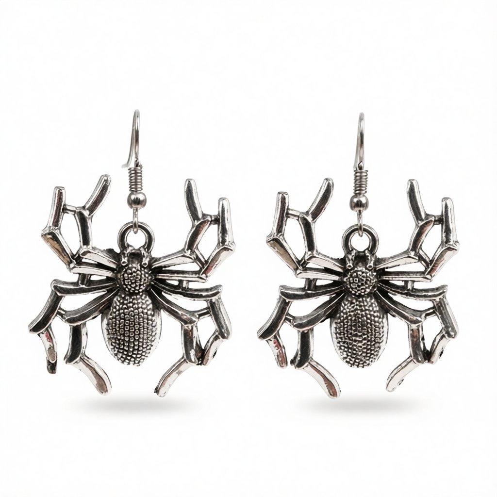 Silver-Plated Spider Drop Earrings, silver drop earrings for women, dainty minimalist design, side view