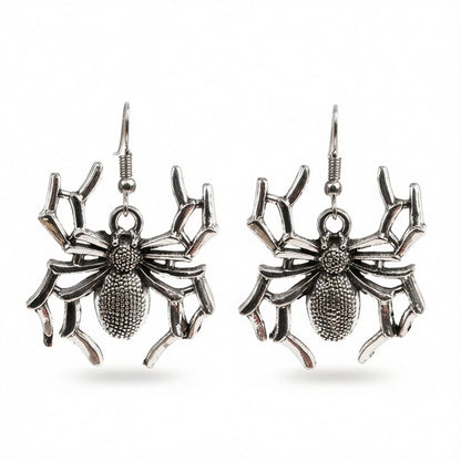 Silver-Plated Spider Drop Earrings, silver drop earrings for women, dainty minimalist design, side view