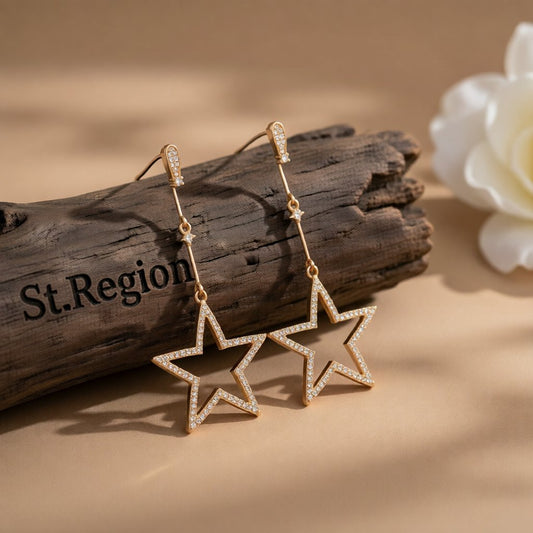 Cubic Zirconia & 18K Gold-Plated Hollow Star Drop Earrings