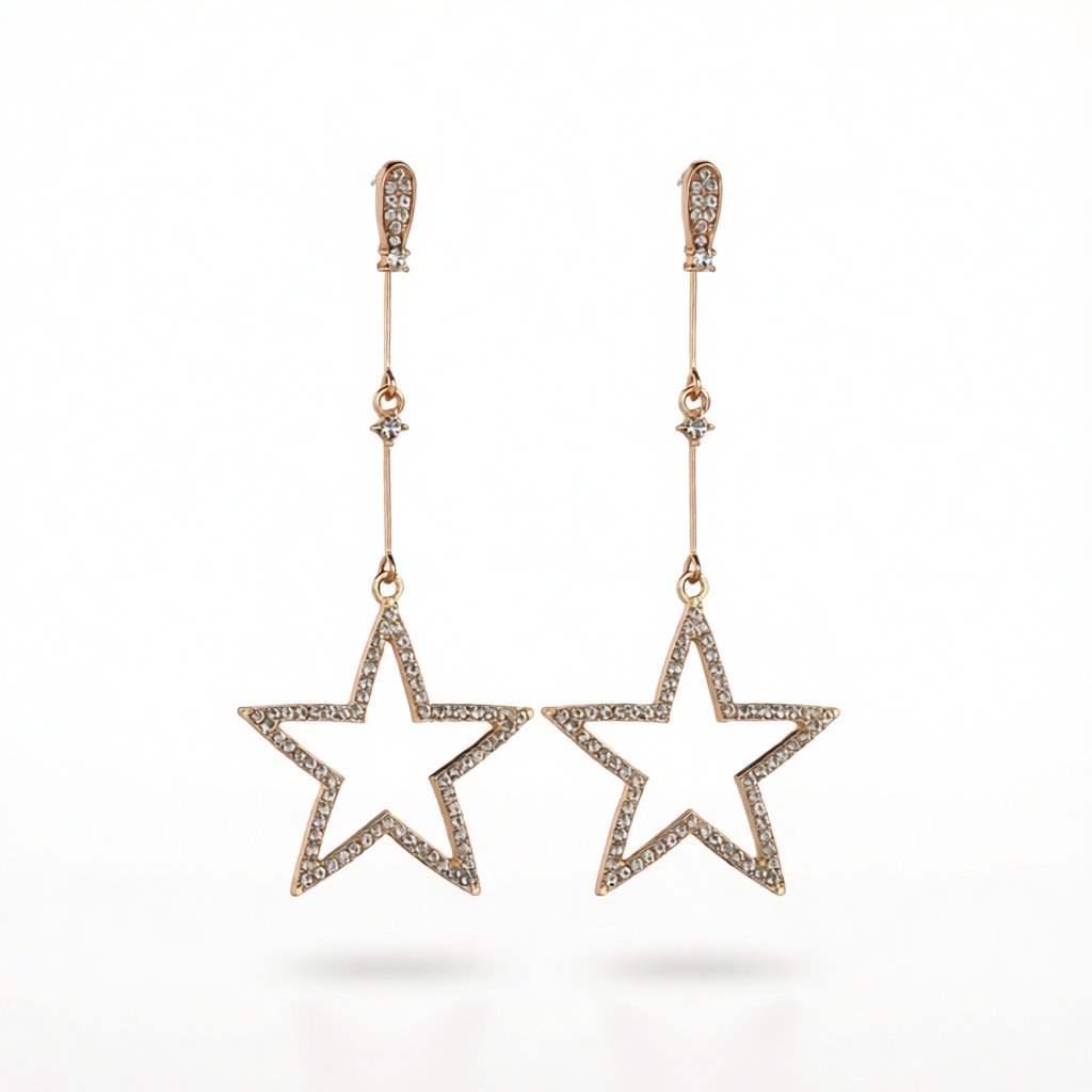 Cubic Zirconia & 18K Gold-Plated Hollow Star Drop Earrings