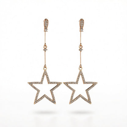 Cubic Zirconia & 18K Gold-Plated Hollow Star Drop Earrings