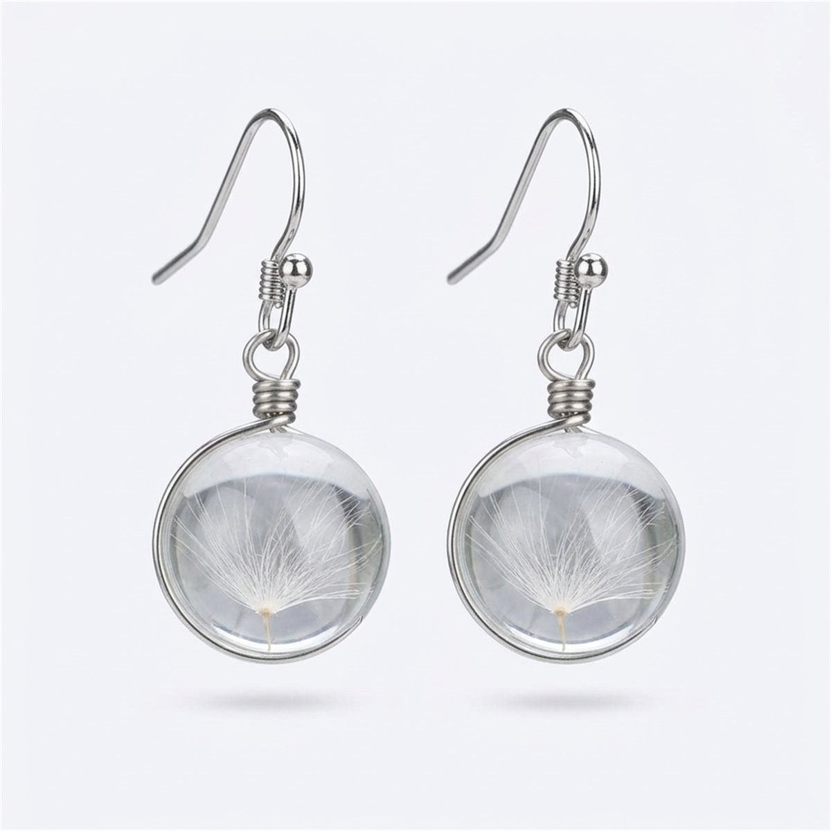 White Dandelion Drop Earrings, drop earrings for women, elegant gift for her, side view