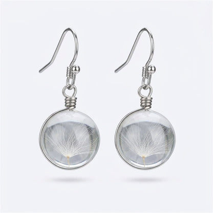 White Dandelion Drop Earrings, drop earrings for women, elegant gift for her, side view