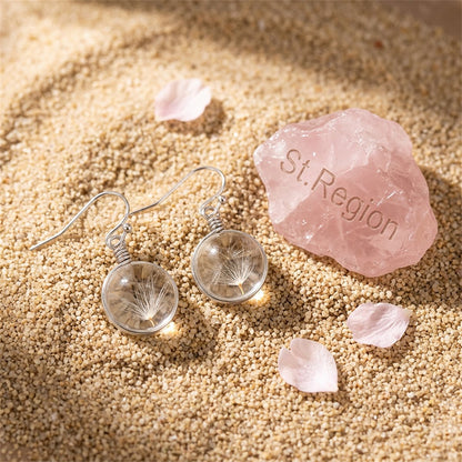 White Dandelion Drop Earrings, drop earrings for women, elegant gift for her, detail close-up