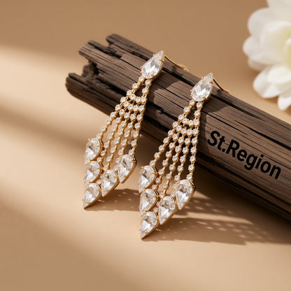 Crystal and Cubic Zirconia Tassel Drop Earrings, drop earrings for women, elegant gift for her, front view